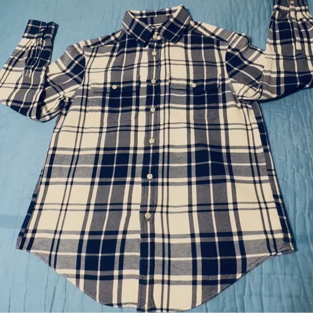 Polo Ralph Lauren boys classic fit flannel, navy/ivory, sz 10/12, light use!